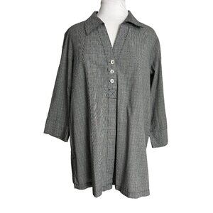 Zac & Rachel Womens Size Large Tunic Top Shirt 3/4 Sleeves Black White Plaid